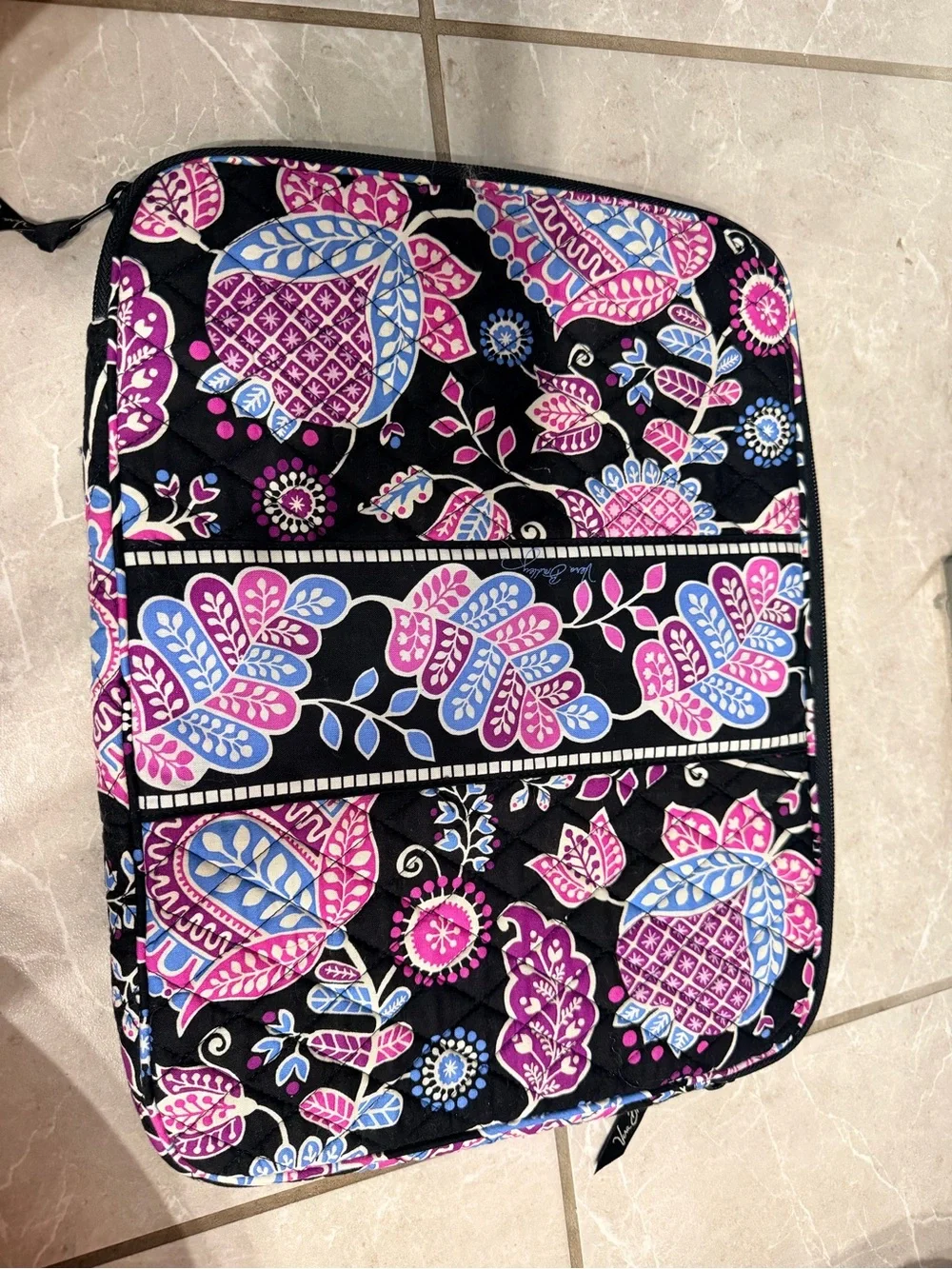 Vera Bradley Black Laptop Sleeve with Pink & Blue Floral Print